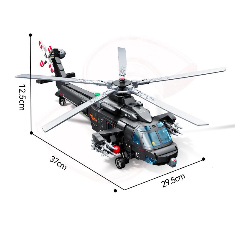 SEMBO BLOCK Z-20T Helicopter Military Fighter Building Blocks MOC City Army Plane Model Assembly Bricks Kids Toys Holiday Gifts