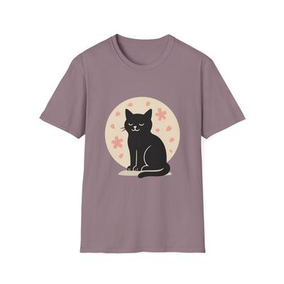 Unisex Softstyle Kirschblüten Katze T-Shirt | Zen Katzen-Silhouette