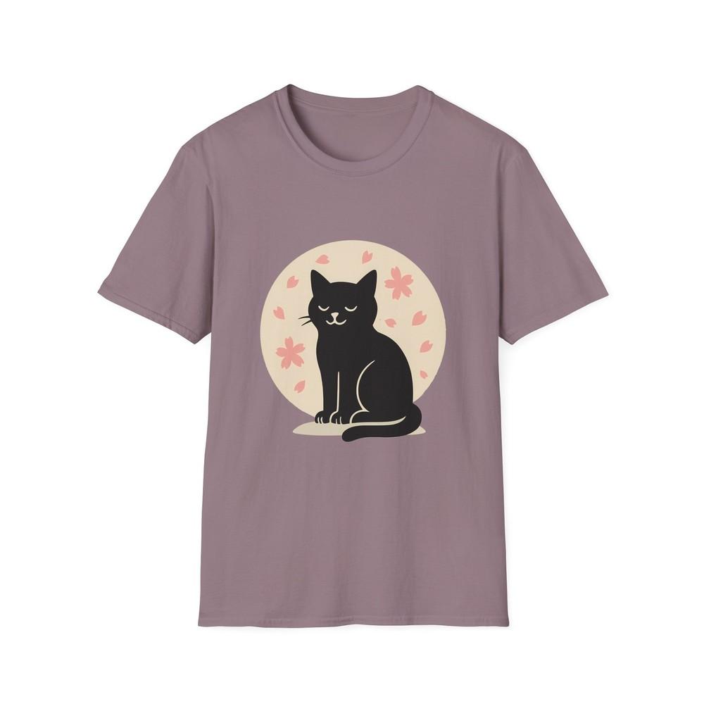 

Unisex Softstyle Cherry Blossom Cat T-Shirt | Zen Feline Silhouette M