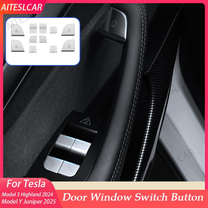 For Tesla Model 3 Highland Model Y Juniper/Launch 2025 Car Open Door Button Stickers 4X Handle Cover Interior Protection Trim