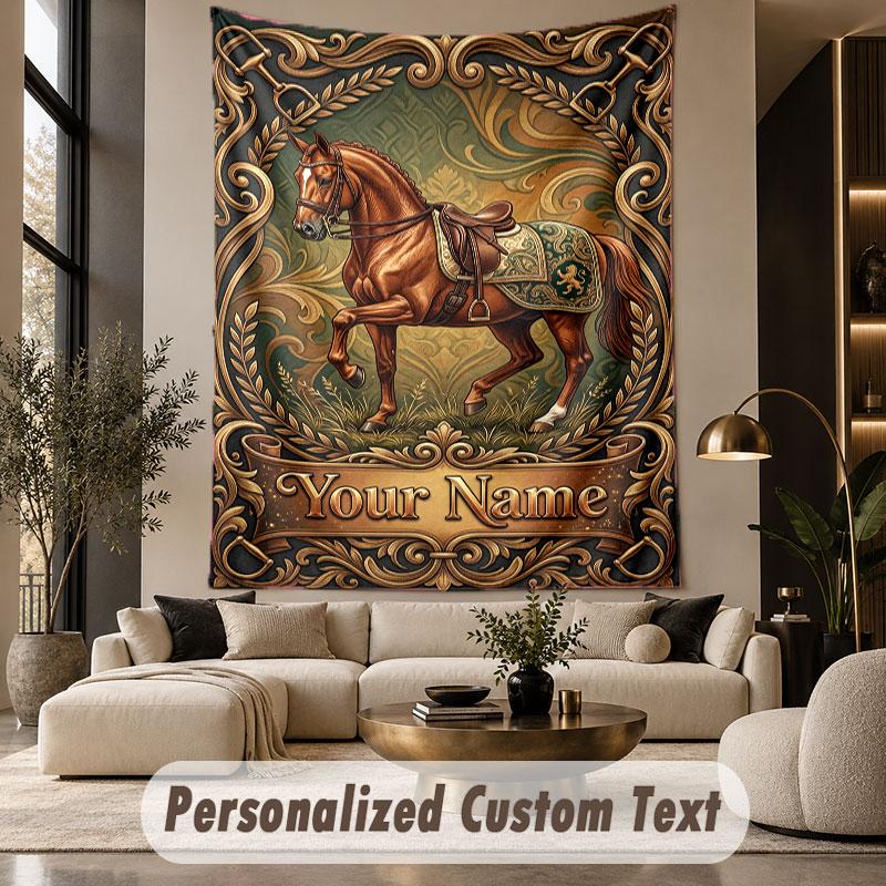Horse (5) Theme Custom Tapestry Personalized Custom Name Text Wall Hanging Tapestry Home Decor Background Cloth