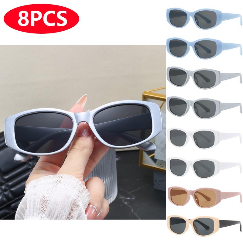 1/8pcs New Rectangular Frame Sunglasses Women INS Personalized Luxury Square Retro UV Resistant Glasses Unisex