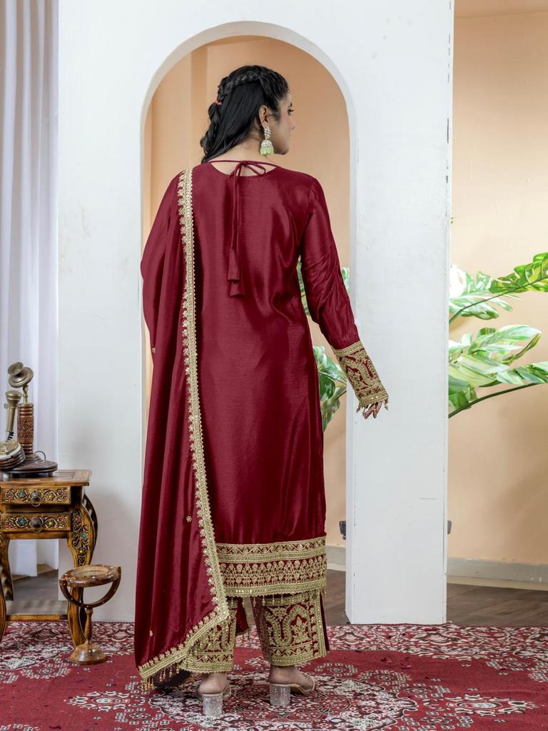 Party Wear Women Designer Salwar Kameez Indian Bollywood Heavy Chinon Silk Salwar Suit Dress