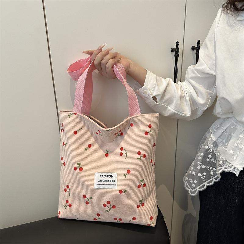 New Cherry Printed Shoulder Bag High Value Bao Ma Go Out Handheld Sundries Office Workers Shopping Bento Bag