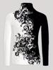 Elegant floral print qipao collar T-shirt, suitable for women—long sleeves, machine washable—perfect for autumn and winter, high neck design