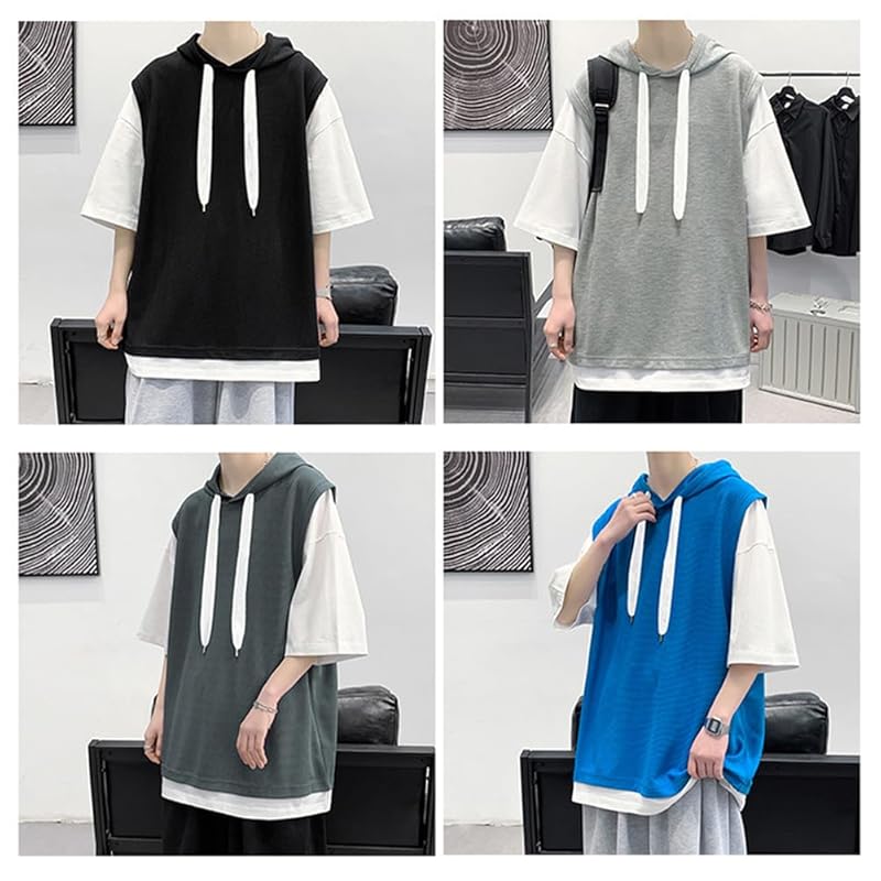 [FLYSKY] Hoodie Men's Short Sleeve Summer Clothes T-shirt Relaxing Hooded Sweatshirt Casual Big Size Sweat Absorbent and Quick Drying