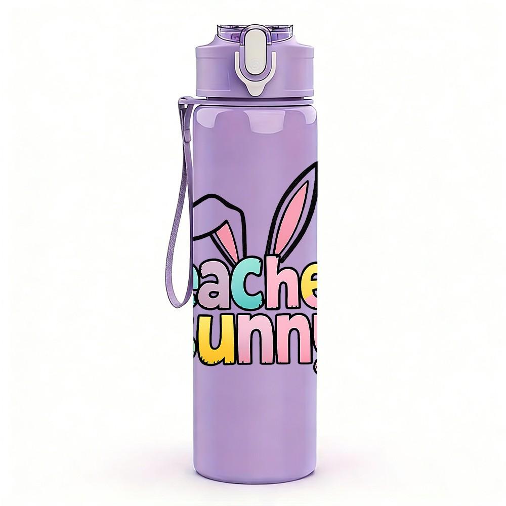 1PC Teacher Bunny Letter Art 750ml Color Plastic Sports Water Bottle Leakproof Flip Straw Lid Suitable for Sports Office Home Use