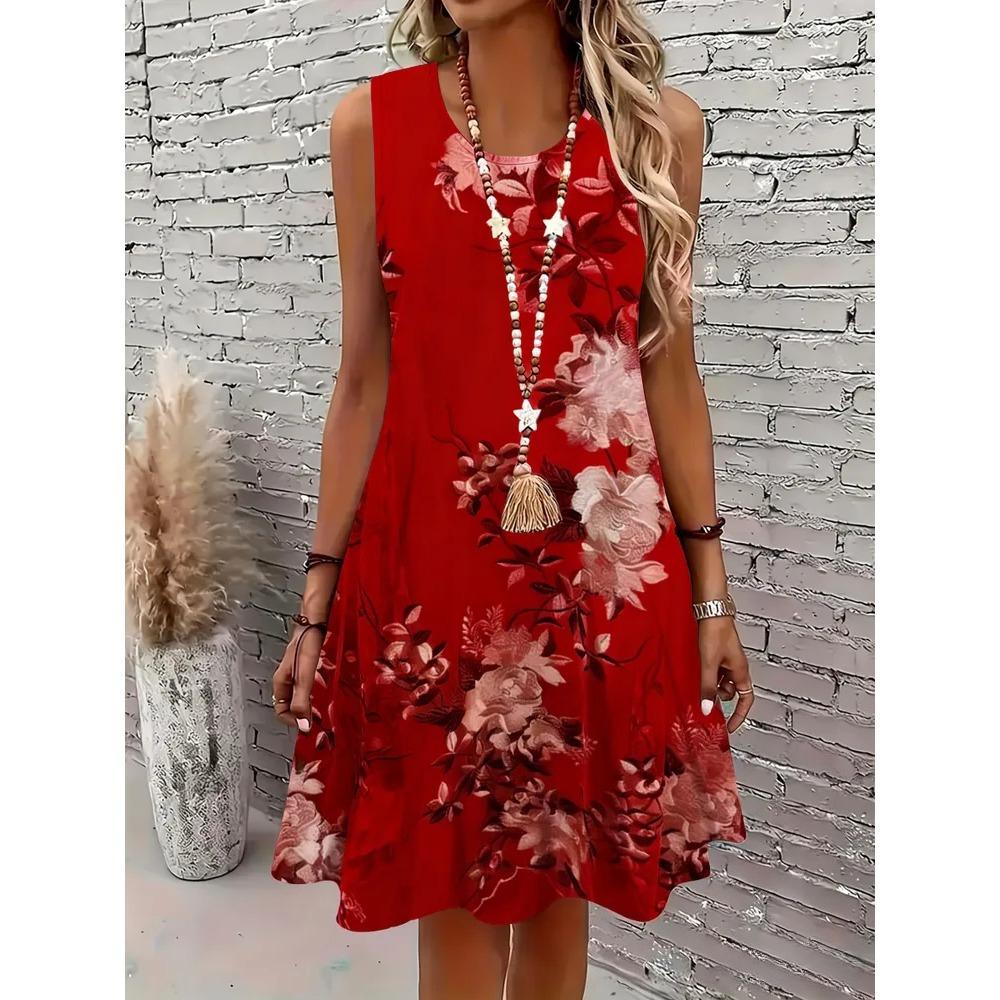 Summer Sleeveless Dress Women Fashionable Colorful Flowers 3d Print Beach Vacation Mini Dresses Comfortable Plus Size 8XL Soft Breathable Vest Dress