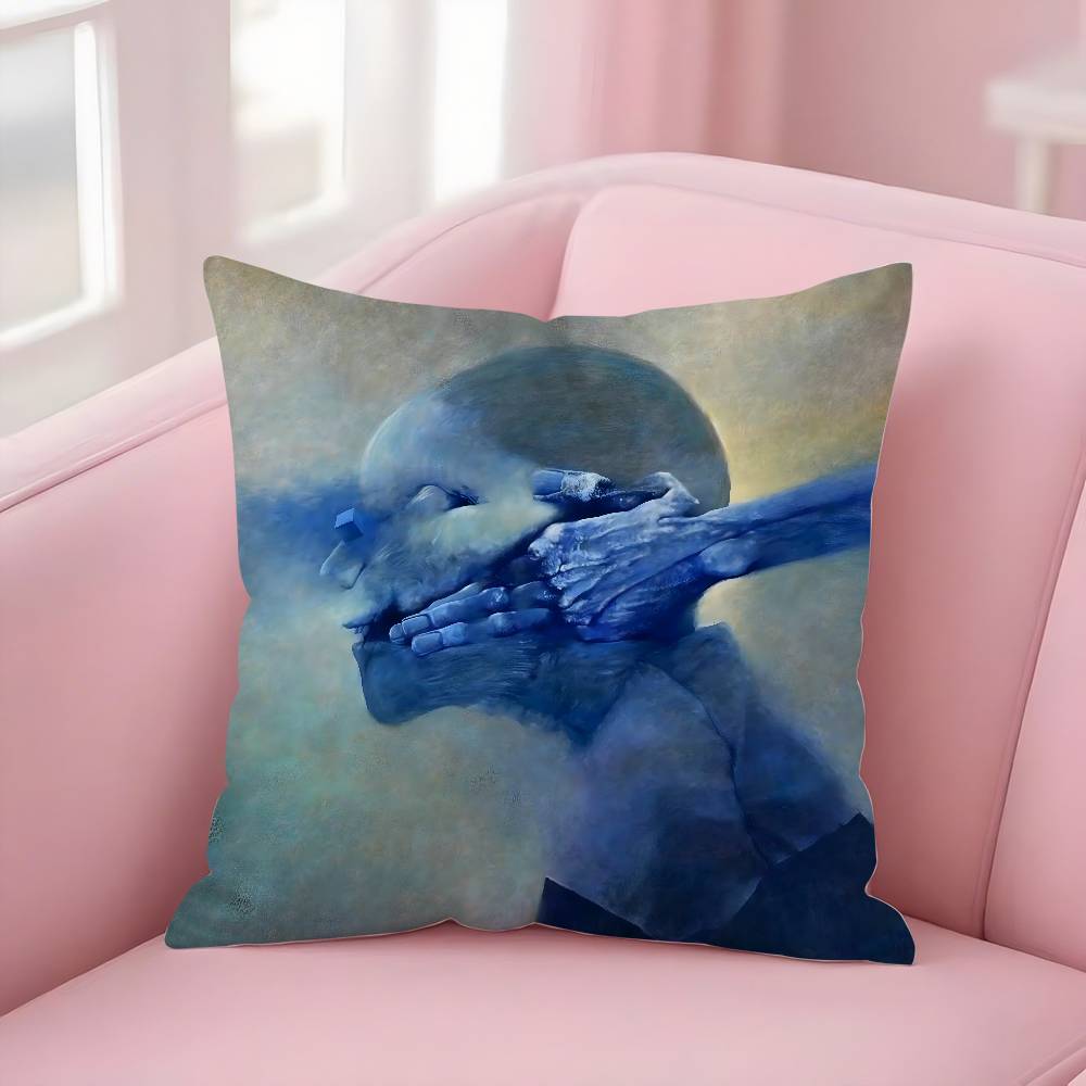 Hot Art Z-Zdzislaw BeksinskiS Pillow Case Soft Plush Fabric Double Sided Print Decorative Home Living Room Gift Cushion