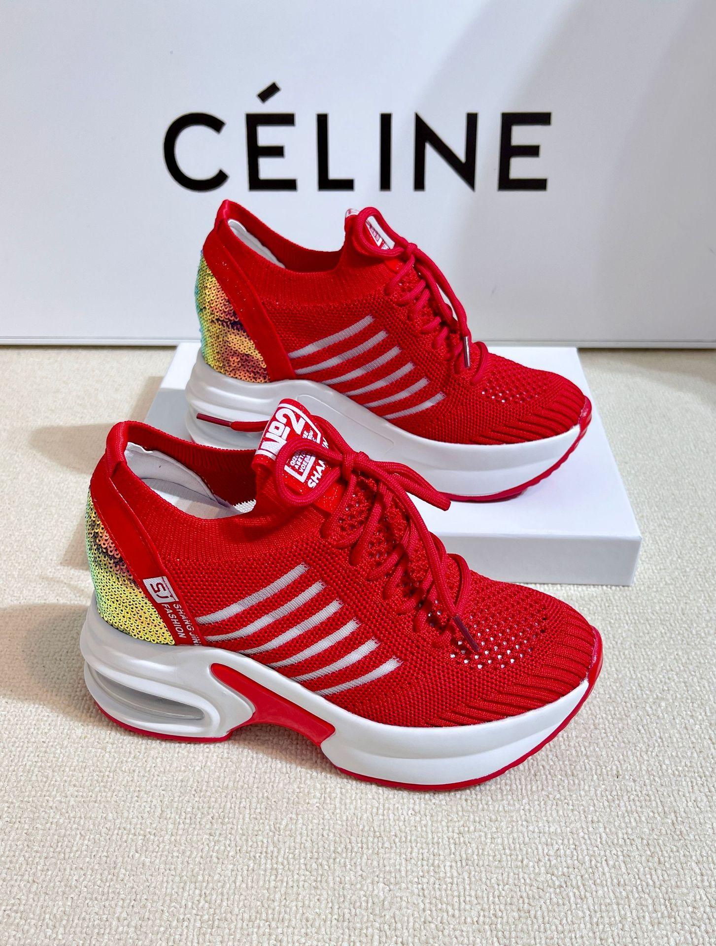 

Весна и лето 2025 новые кроссовки для папы женские летние дышащие сетчатые туфли повседневные на толстой подошве с внутренней высотой увеличение расшитые пайетками белые туфли 33 красный