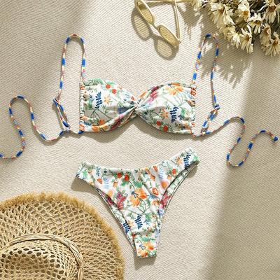 Sexy Print Laced Up Bikini 2 Piece Set New Summer Swimwear Bikini Set Women Split Swimsuit High Waist Beachwear