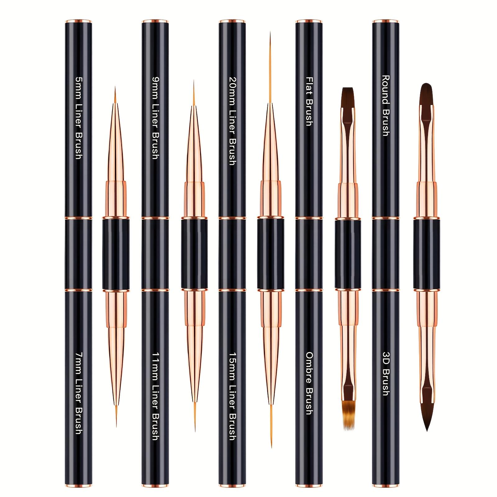5-piece Professional Nail Art Brush Set Dual-ended Nail Art Brush for Long Lines Fine Line Brush for Nail Details 5pcs black
