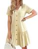 Women Button Down Dress Loose Summer Cotton Linen Dress Ruffle Hem Casual Dress Short Sleeve Tunic Dress