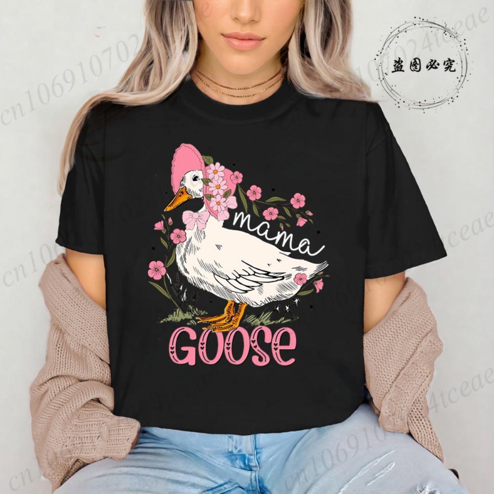 Mama Goose Cute T-Shirts for Women,Grateful for Being Mom Tee Tops,Strong and Bless Mom Women's Shirt Clothes,Gift for Mother