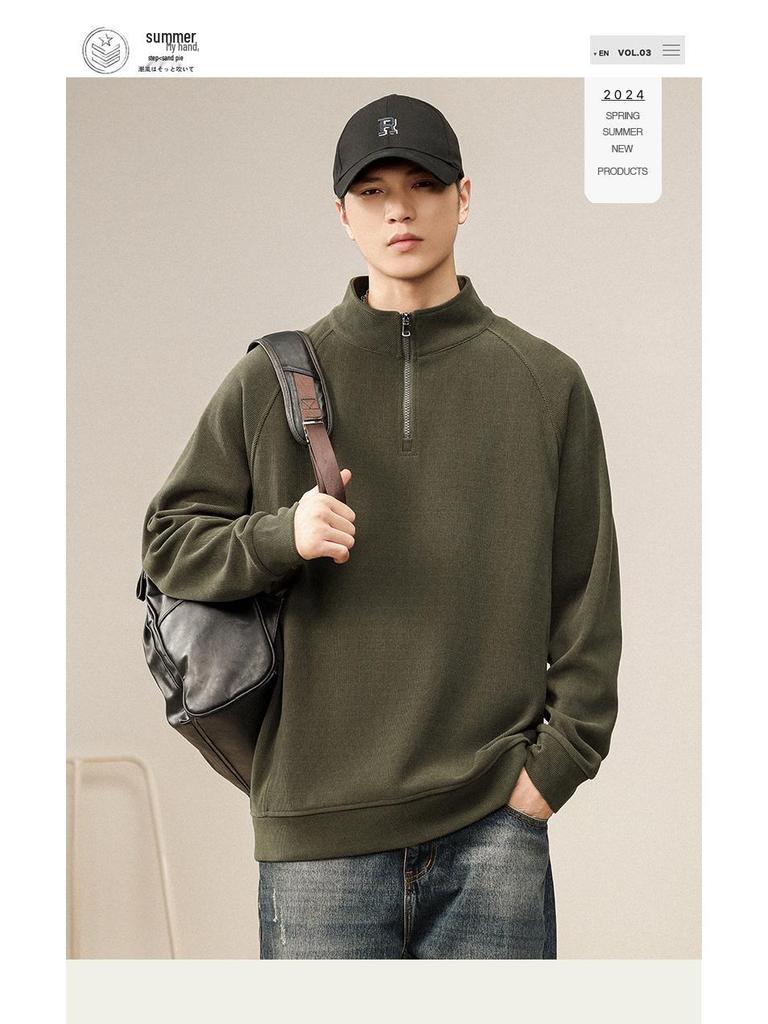 Men's Retro Half-Zip Hoodie: Trendy, Loose-Fit Stand Collar Pullover