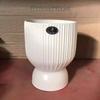 European Retro High-Foot Ceramic Flower Pot - Large Round, White Beige, for Living Room or Balcony.