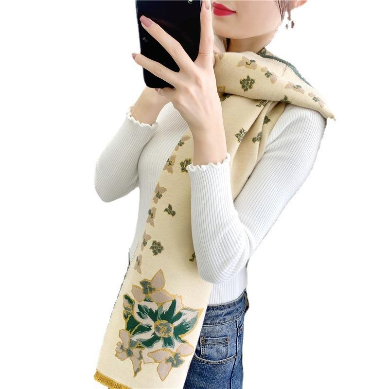 Shawl Women's Winter New Warm Imitation Cashmere Scarf Long Flower Thickened Double-sided Scarf Dual-purpose