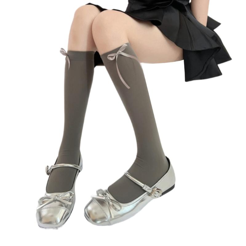 Ballett Elegante Samt Over-the-Calf Lange Socken für Damen Mädchen Süße Band Schleife Einfarbig Oberschenkelhohe Strümpfe