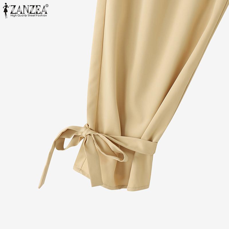ZANZEA Womens Casual Solid Color Loose Cropped Pants