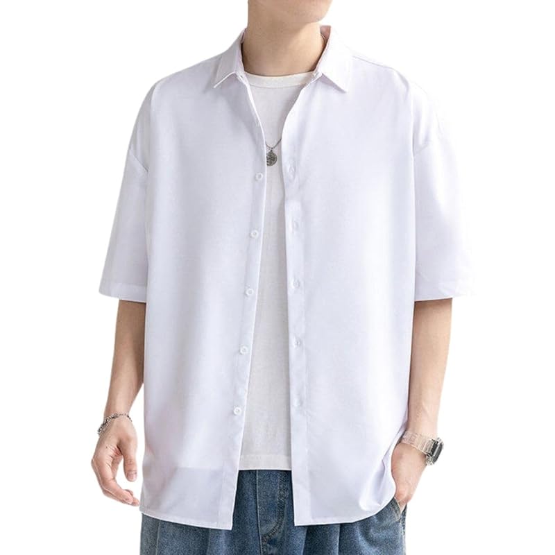 

[foveitaa] men s shirt summer clothes short sleeve Plain color ice silk Cold sensation Cool feeling big size Relaxing simple fashionable casual simple