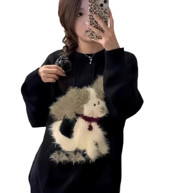 Winter Round Neck Pullover Lazy Style High-end Sweater Women's Soft Waxy Loose Outer Women's Knitted Sweater Top