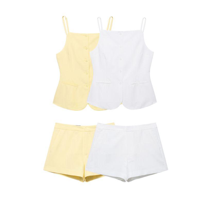 Kaslead New Women clothes Western Style Decorated Row Button Vest Top Shorts 2010884 4661500