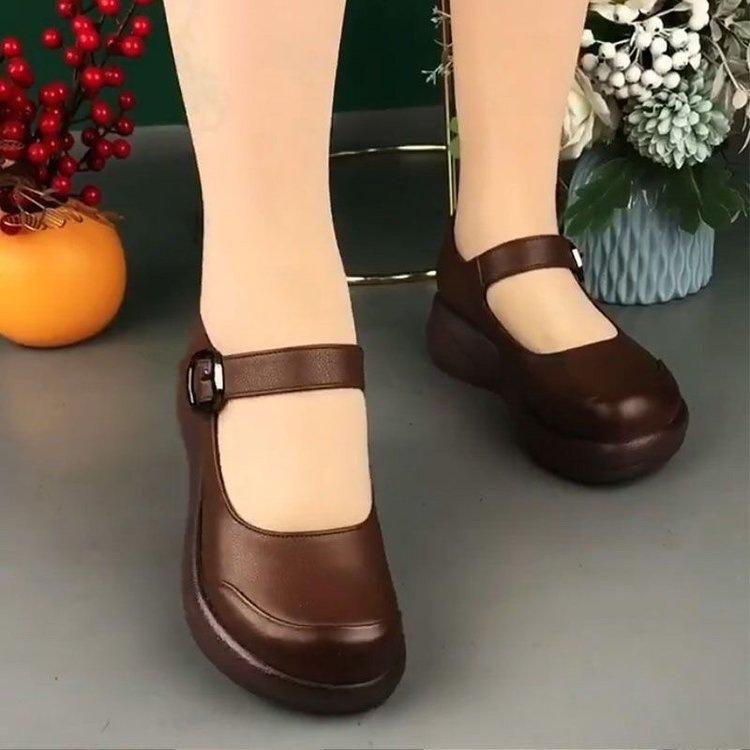 Soft Leather Thicksoled Shallowmouth Single Shoes Women's Spring Black Small Leather Shoes Spring New Women's Shoes Softsoled Shoes