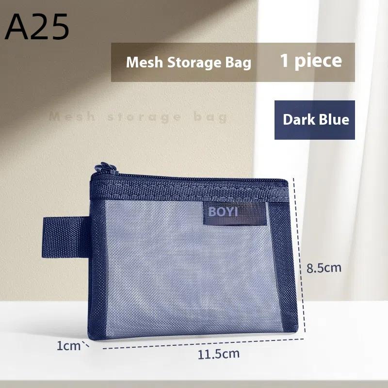 1Pc Portable Mini Zipper Mesh Storage Bag Coin Purse Small Square Mesh Coin Purse Travel Storage Carry Pouch With Zippered