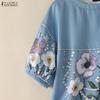 ZANZEA Women Floral Print Summer Casual Round Neck Half Sleeve Blouse
