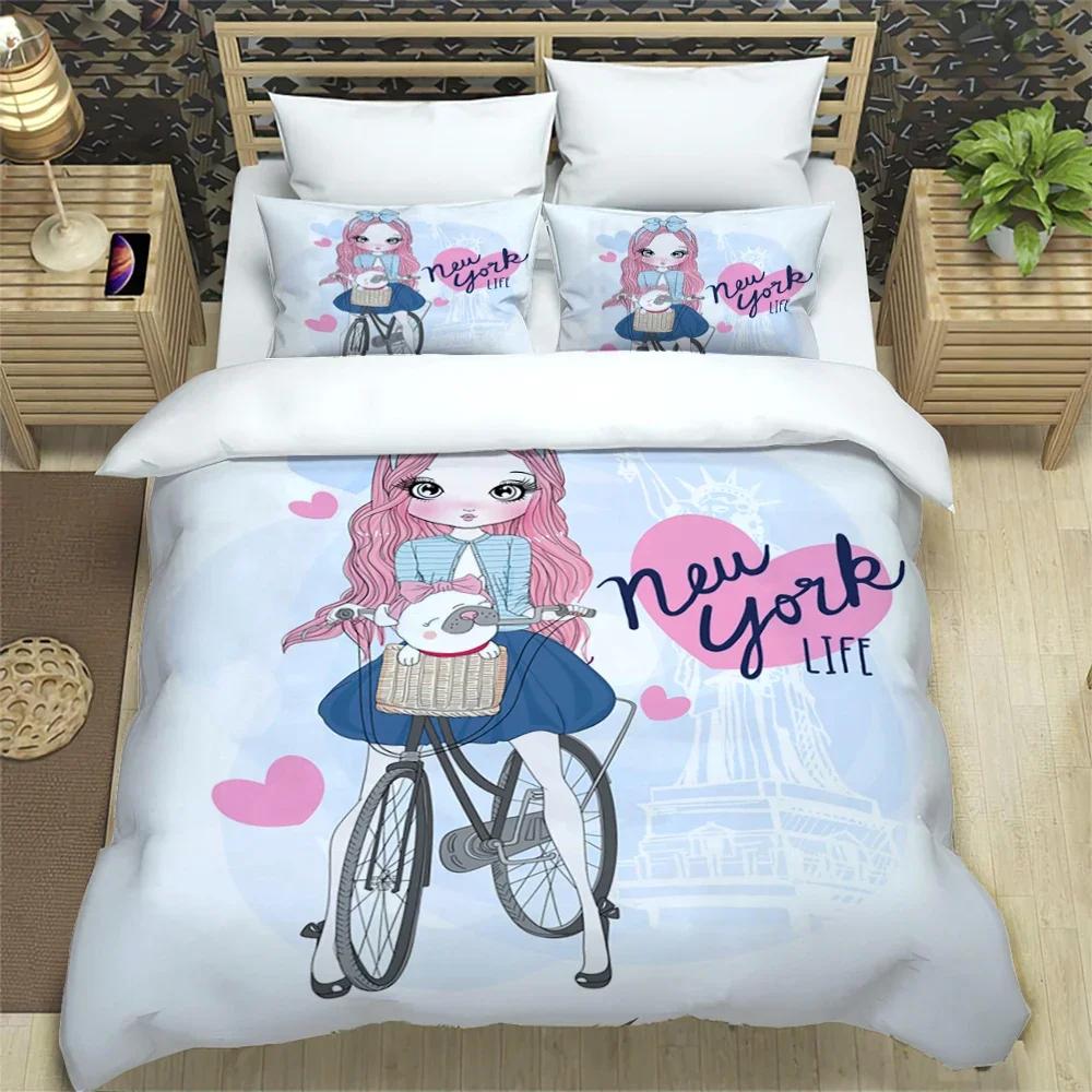 Cartoon Girl Art Print Xxl Three Piece Bedding Set  Article Children Or Adults For Beds Quilt Covers Pillowcases Bedding Set