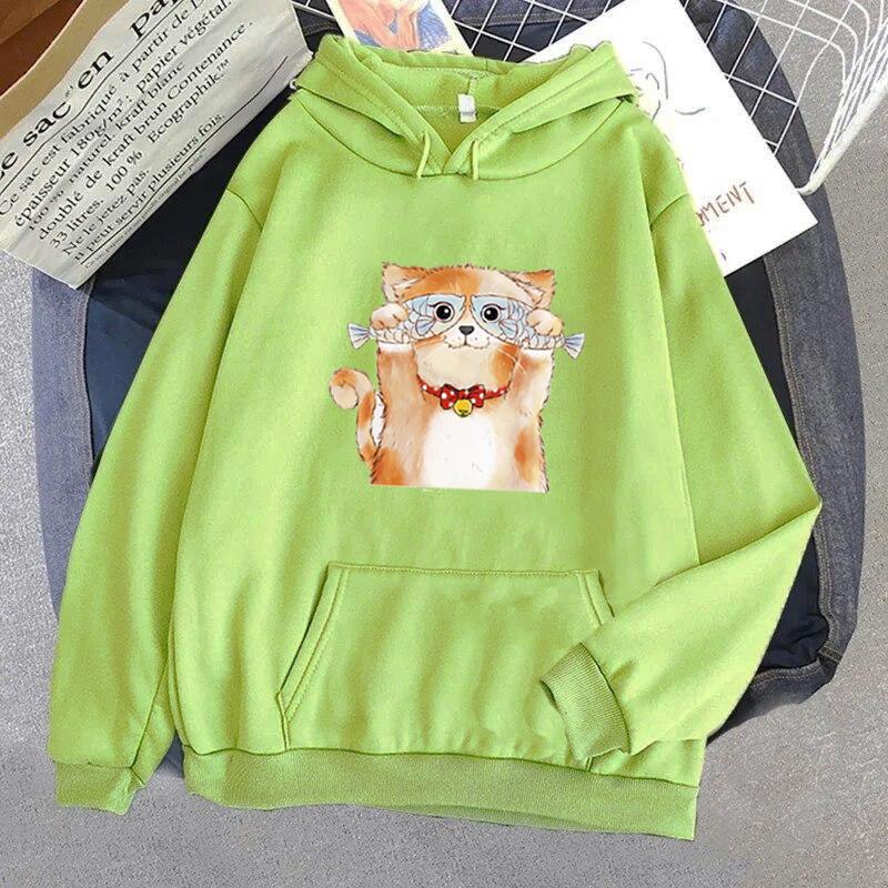 Sweat à capuche drôle le chat pour femmes, mode Kawaii coréen Harajuku, vêtements de dessin animé des années 90, capuche surdimensionnée pour filles