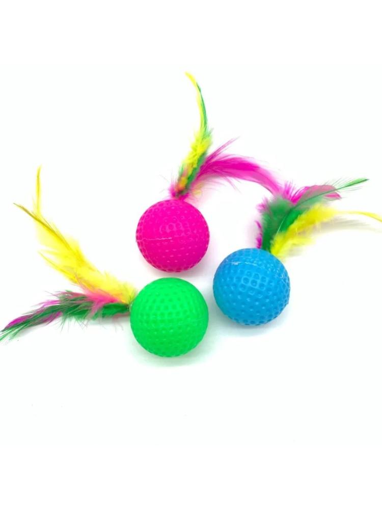 5pcs Cat Self-Happy Toy Badminton Rustle Amusing Colorful Cat Ball Sound Catch Feather Pet Supplies Pet Toys