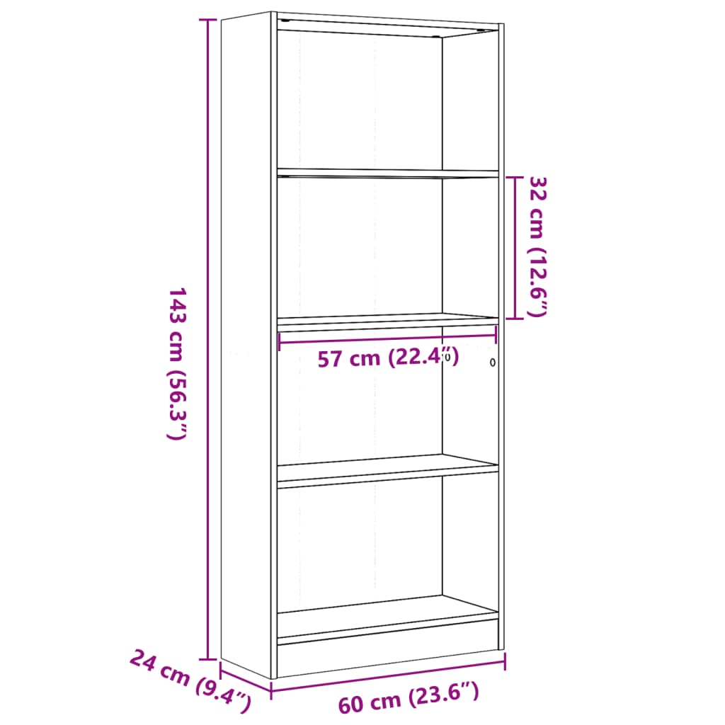 Bookshelf Gray Sonoma 60 x 24 x 143 cm Particleboard