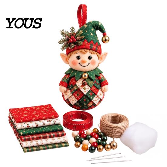 Handcrafted Holiday Display Items DIY Patchwork Ornament Kit for Christmas Decoration, Decorative Fabric Party Materials Craft Set with Traditional