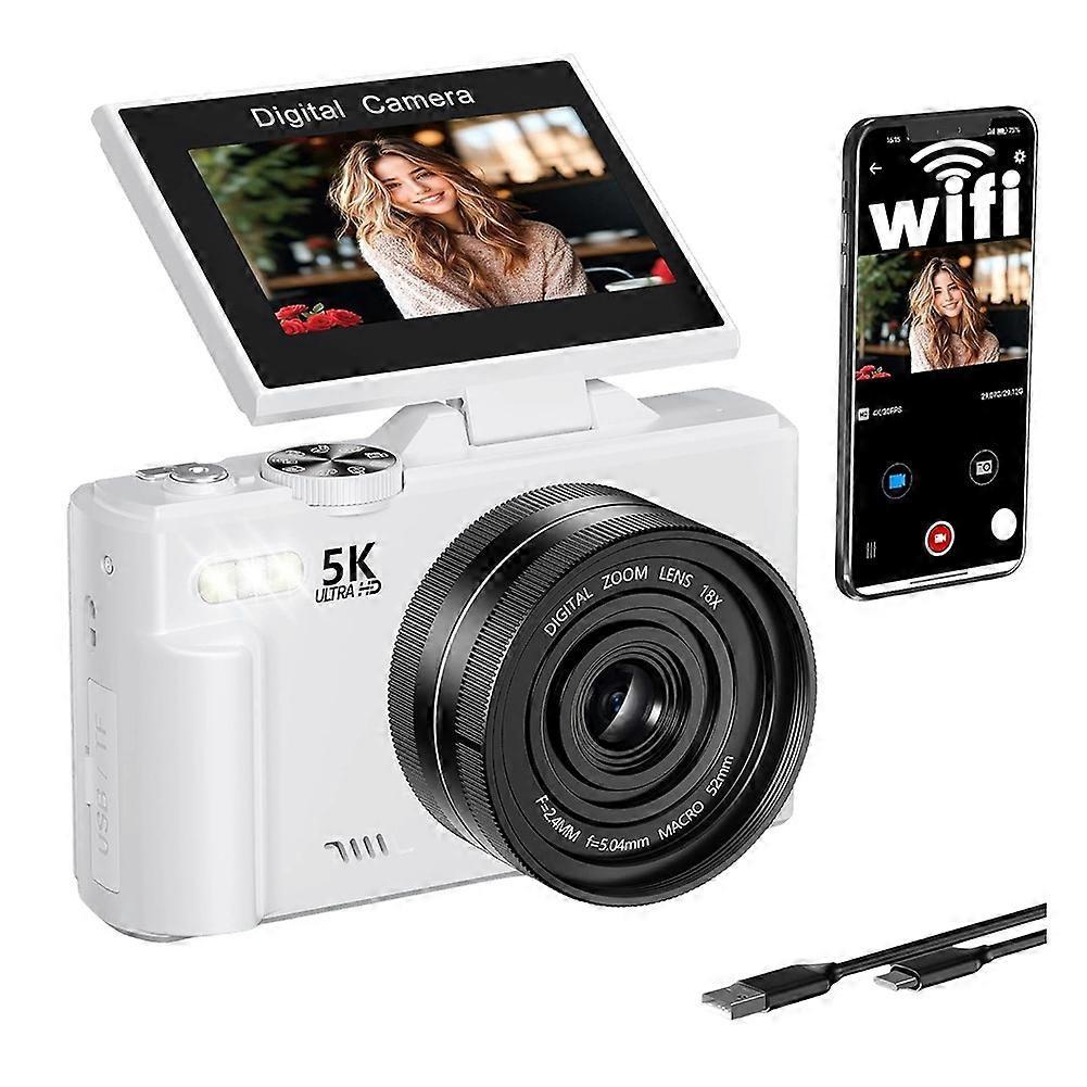 5K Digital Camera Autofoucs WiFi Vlog Camera with 180° Flip Screen, Compact P Ography Camera for Beginner, Teens B