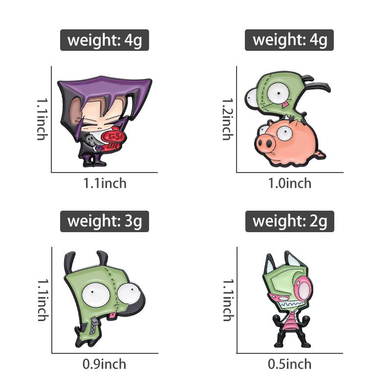 Invader ZIM Emaille-Anstecker Benutzerdefinierte Zeichentrick Dib Schwein Anstecknadeln Revers-Abzeichen Anime TV-Serie Schmuck Geschenk für Fans Freunde