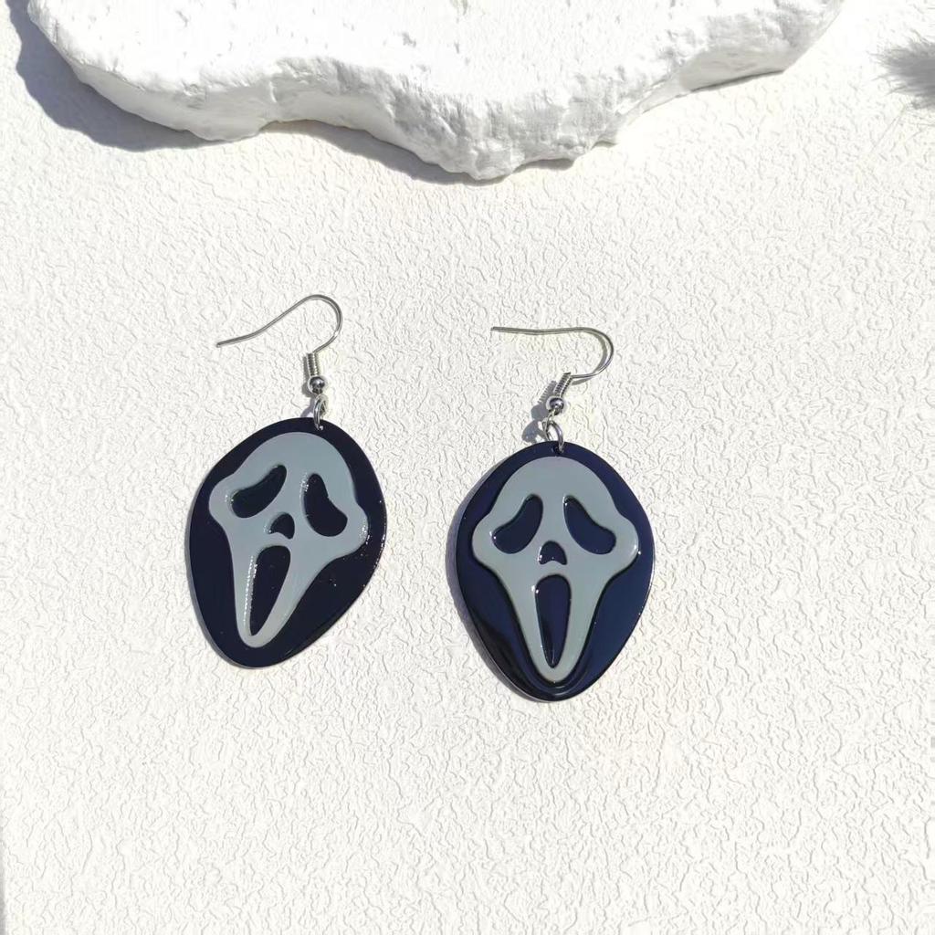Halloween UFO Ghost Face Pumpkin Head Earrings: Cute, Exaggerated, Scary, Glittery, Bright Earrings for Women