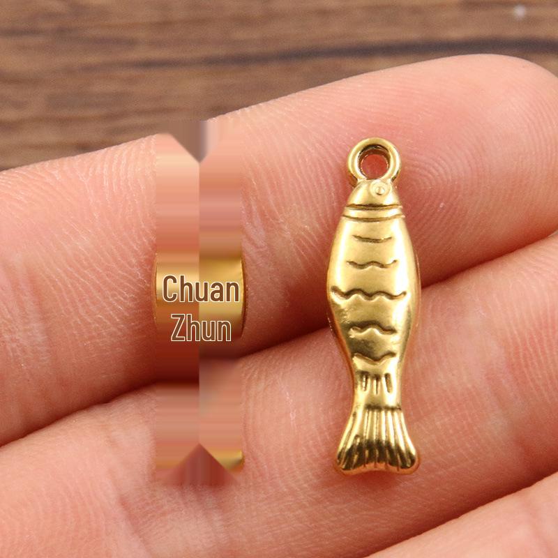 304 Stainless Steel Ocean Life Double-Sided Fish Charms with Real Gold Electroplating