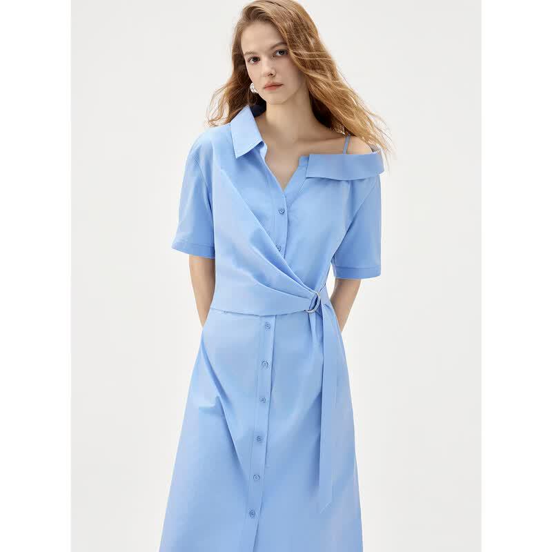 ELLE Elegant Off-Shoulder Design Shirt Dress