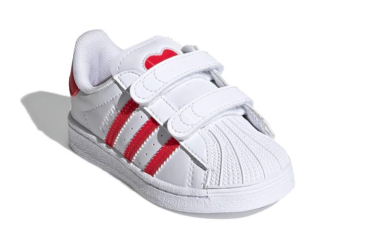 Adidas Originals SUPERSTAR Comfortable Breathable Low top Skateboard Shoes White Red Infant And Toddler FZ0644