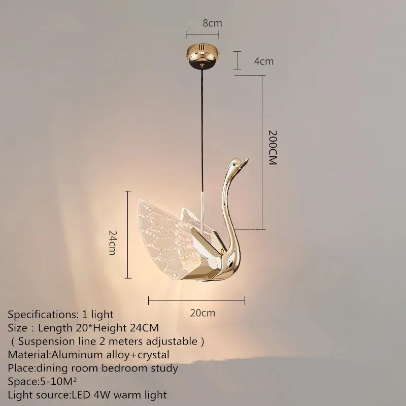Nordic Creative Acrylic Swan LED Hanging Chandelier Study Bedroom Living Room Restaurant Pendant Lamps Bar Indoor Lighting Decor