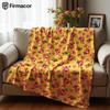 Vintage Yellow Pink Small Rose Anime Cartoon Flannel Blanket Soft Warm Throw for Bedroom Sofa Car Kids Holiday Gift