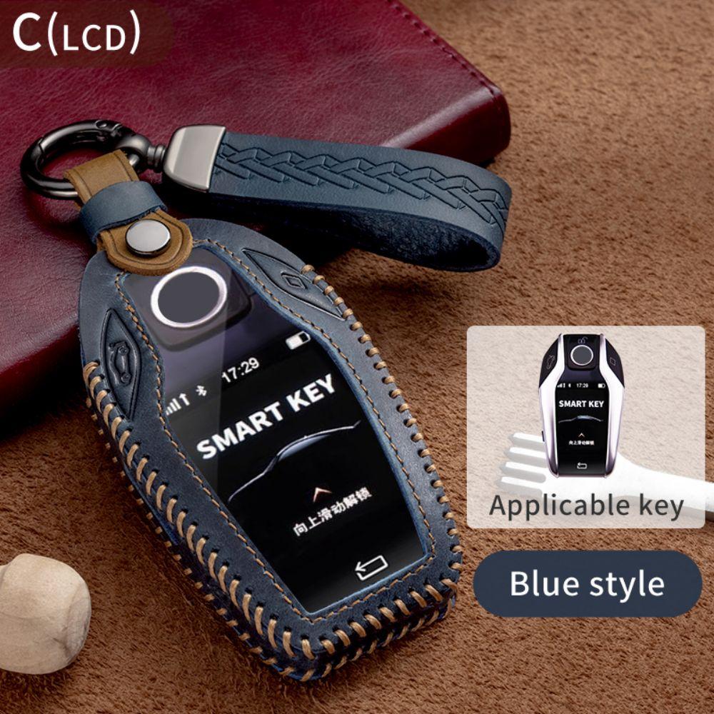 Leather Car Key Case Smart Remote Fob Protector Cover Keychain Holder for BMW 1 2 3 4 5 6 7 Series X1 X2 X3 X4 X5 X6 X7 GT M5 M6