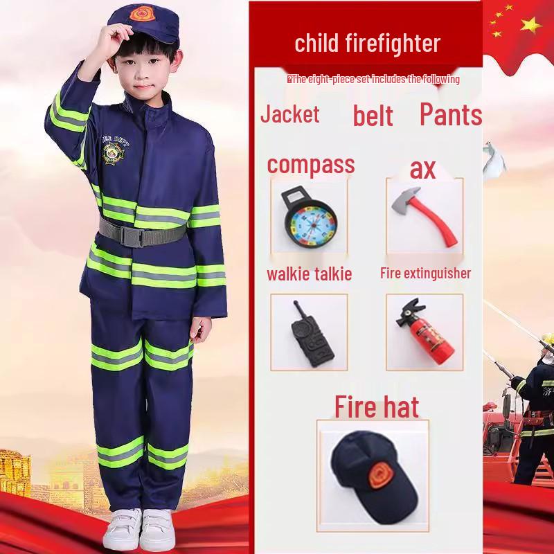 Kids' Firefighter Costume for Role-Playing, Career Experience, and Kindergarten Parent-Child Sports Meet