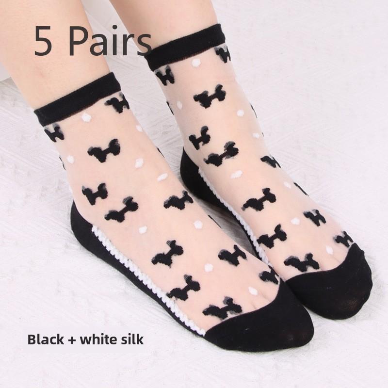 5 Paar Frühling und Sommer Freizeit Mode Transparente Atmungsaktive Glasstrümpfe Kristallstrümpfe