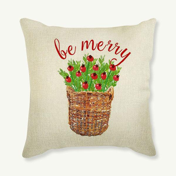 Christmas Santa Claus Throw Pillow Case For Indoor Decoration Christmas Tree Cute Bear Print Linen Sofa Cushion Cover Pillowcase
