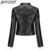 BITCED Women's Studded Leather Jacket Spring/Autumn Long-Sleeved Stand-Collar Fashion Jacket