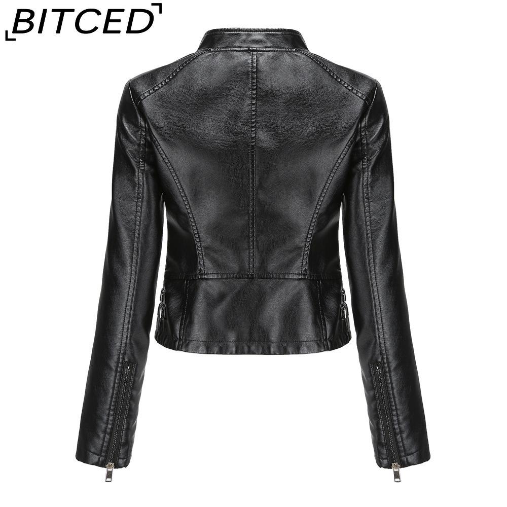 BITCED Women's Studded Leather Jacket Spring/Autumn Long-Sleeved Stand-Collar Fashion Jacket