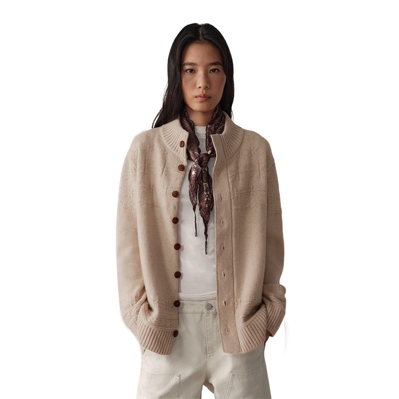 GREEN BELT Women's Retro Fair Isle Wool Cardigan