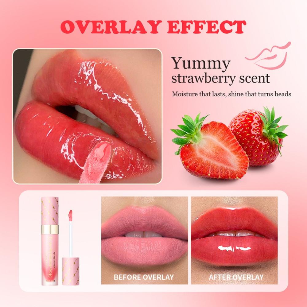 Lip Combo Set, Strawberry Scent Lip Conditioner with Keychain + Stay Shining Lip Oil, Deeply Hydrating Nourishing Lip Care Kit for Fuller Glossy Lips
